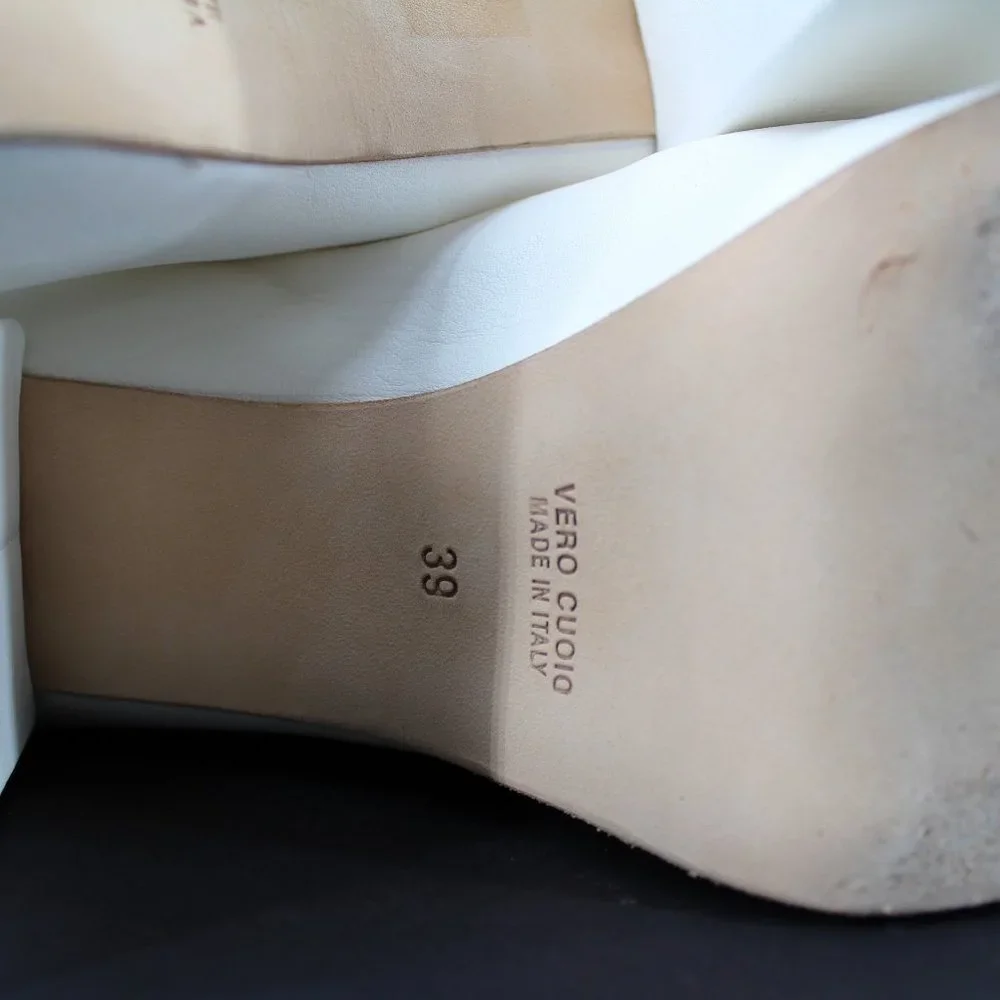 MOMA Platform Boots White Leather Handmade Block Heel Zip Back Seam SZ 39/10